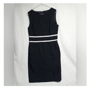 Black Label by Evan Picone Black Fitted Midi Dress with White Stripes Size 8